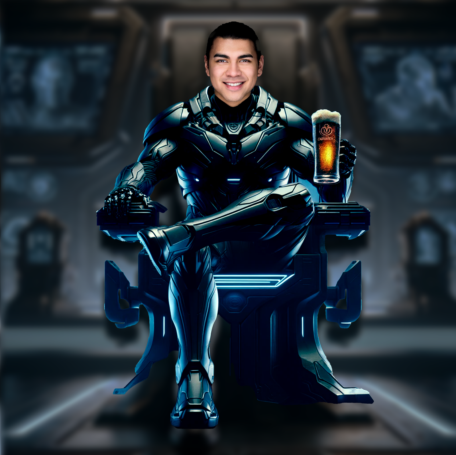 Darth Malt on his Beer Throne holding a glass tankard of really good beer